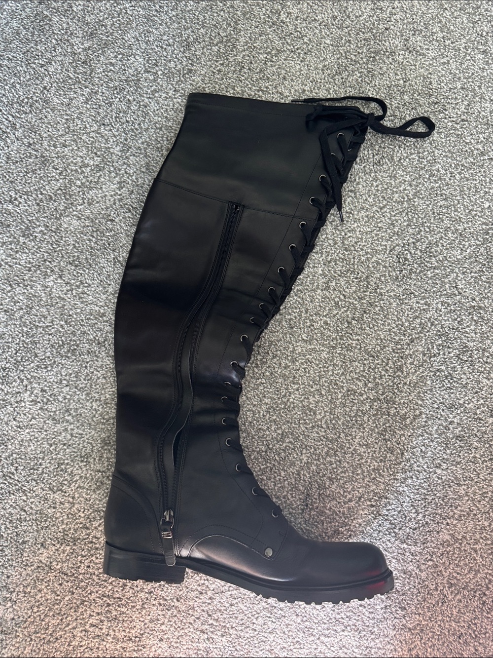 Via Spiga Black Over-the-Knee Lace-Up Boots - Picture 3 of 6